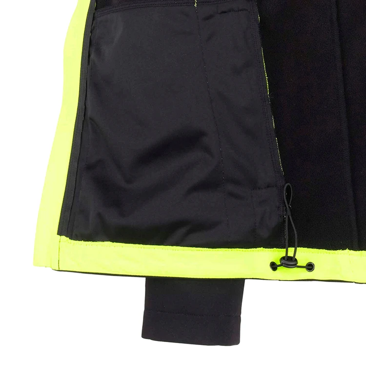 Custom Highly Visible Fluorescent Yellow Reflective Heat Sticker Detail Soft Shell Jacket