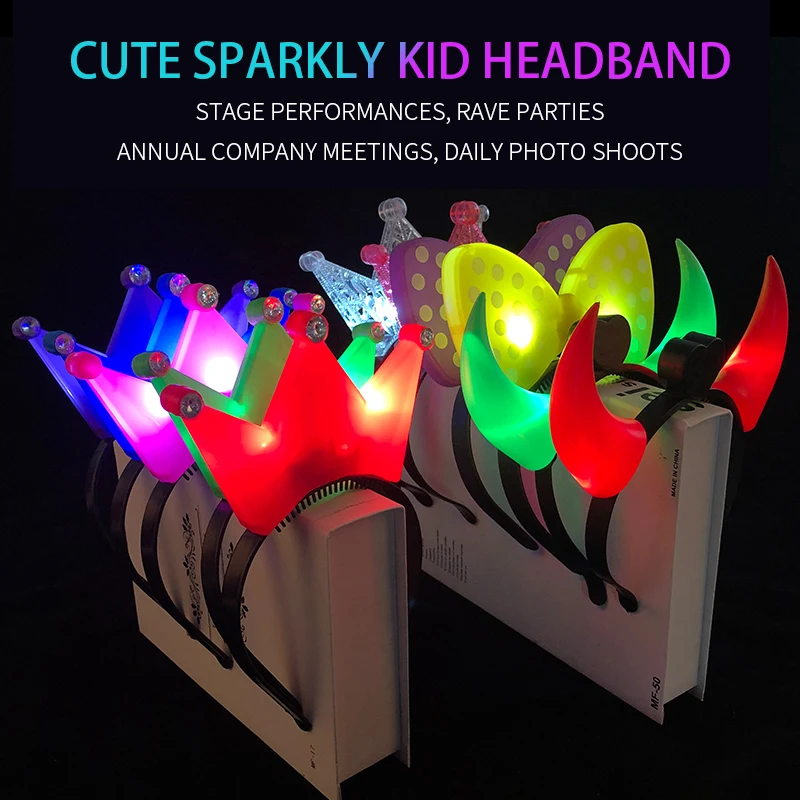 Halloween LED Light Ox Horn Hair Neon Glow In Dark Hair Hoop Headband Headwear Accessories Costume Wholesale