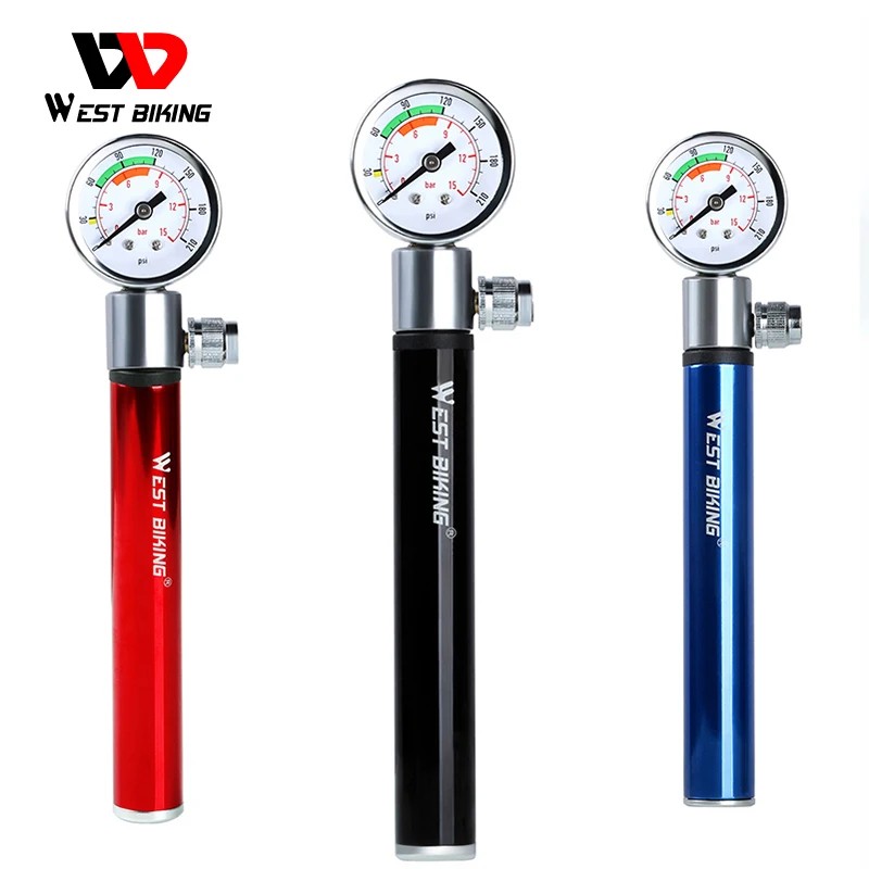 WEST BIKING Bicycle Pump With Pressure Gauge 120 PSI Hand Cycling Pump Presta and Schrader Ball Road Tire Mini Bike Hand Pump