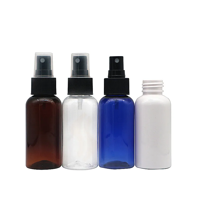 Sale empty transparent amber blue white 75ml plastic spray bottles with black sprayer