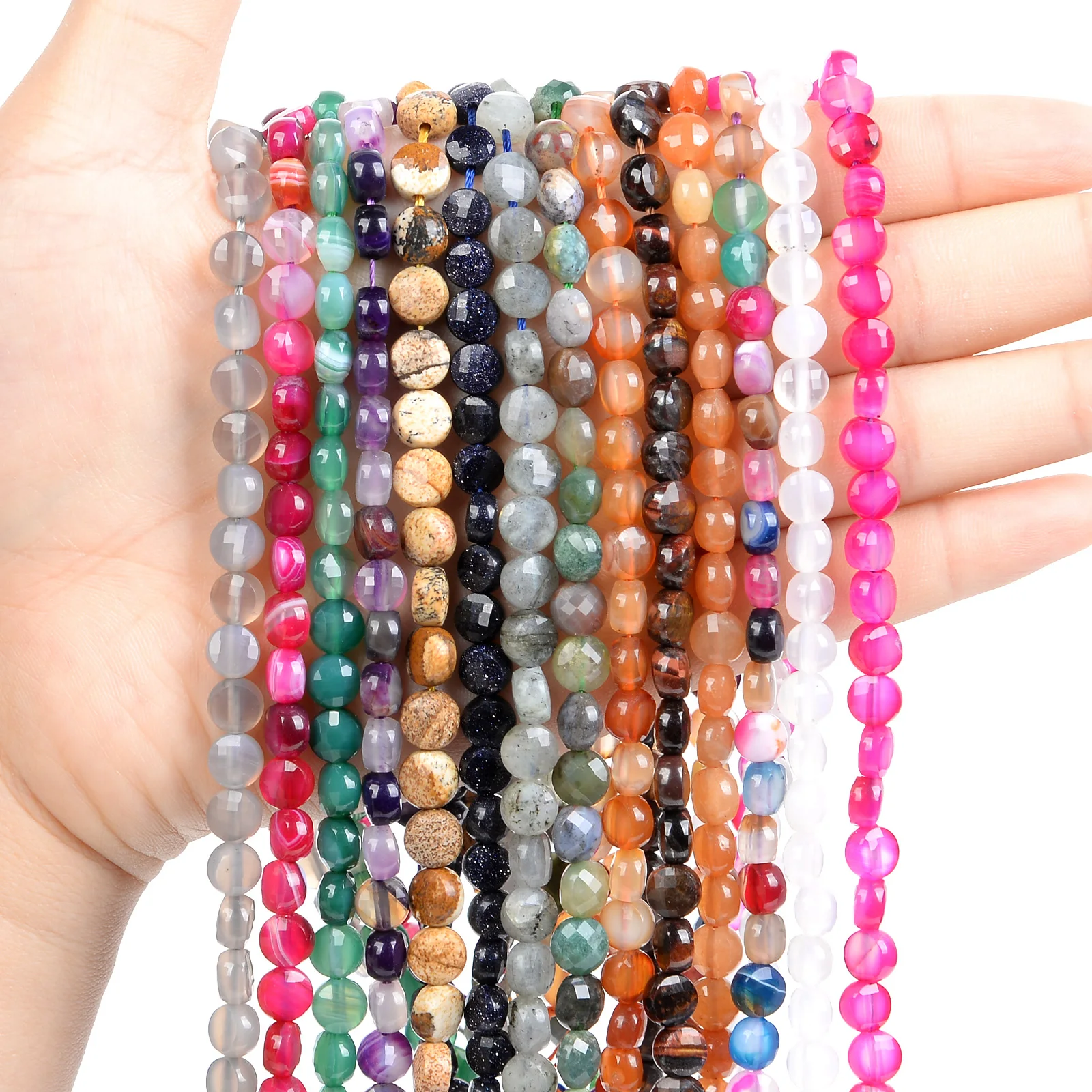 Flat Round Coin Faceted Stone Beads Natural Stone Beads Flat Round Loose Beads For Jewelry Making DIY Bracelets Handmade