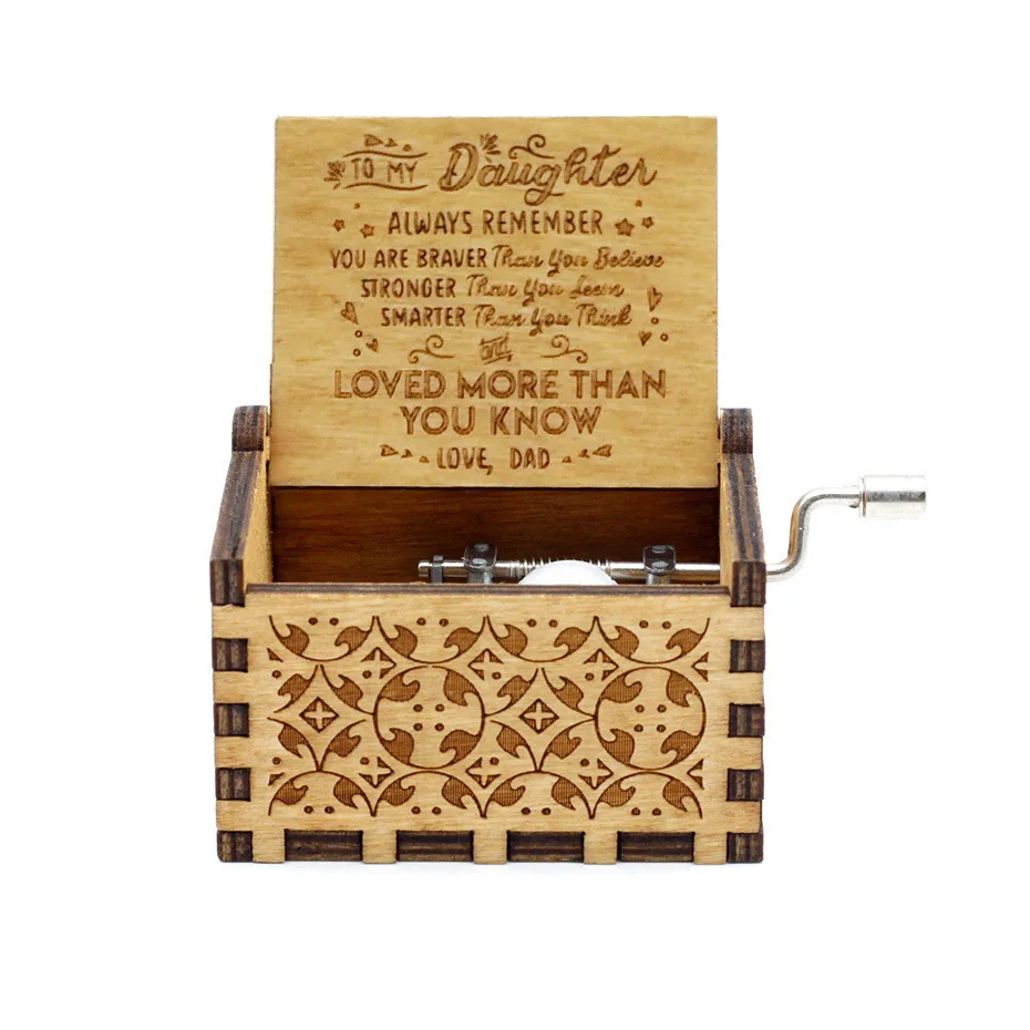 Wholesale Wooden Love Series Hand Crank Music Box Personal Laser Engraved Vintage Music Box Gifts to Mom From Daughter