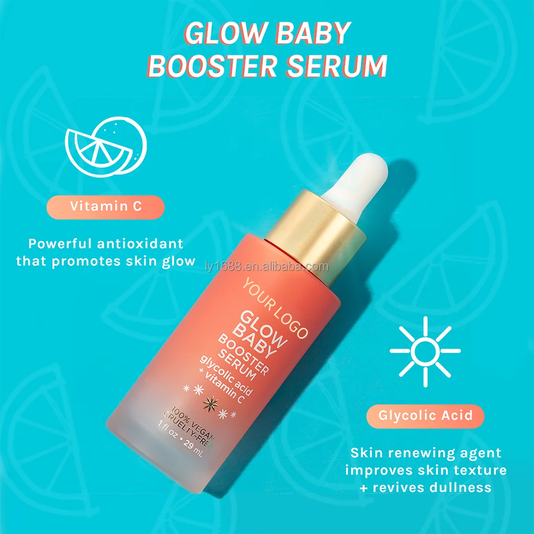 Glow Baby Vitamin C Booster Serum for Face Natual Vegan Moisturizing Fresh Brightening Luminous Serum with VC & Glycolic Acid
