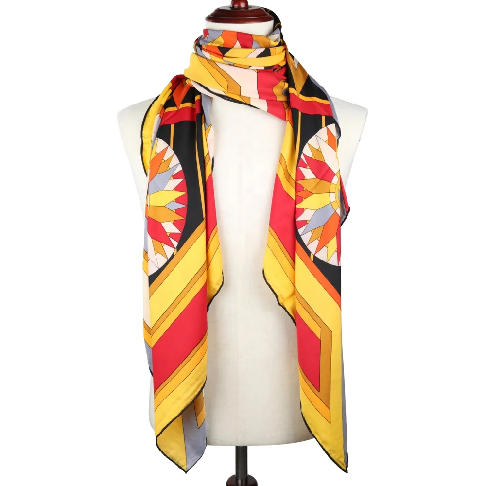 Paisley Floral OEM Fashion Custom Satin Scarf Handmade Rolled Edge Silk Scarf