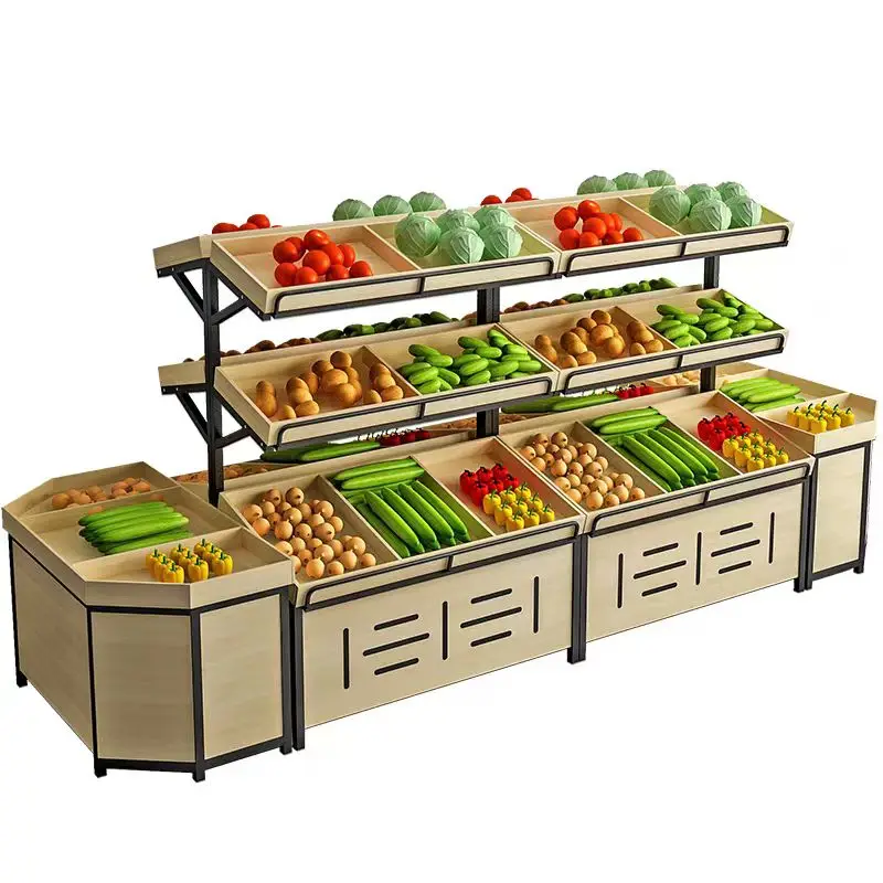 Wooden  fruit vegetable display rack for Supermarkets and convenience stores