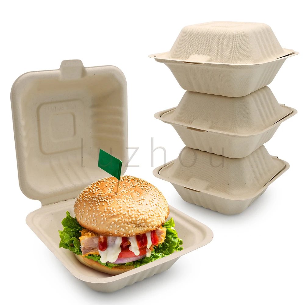 Selected 450ml 6 Inch Biodegradable & Compostable Sugarcane Bagasse fast food packaging boxes