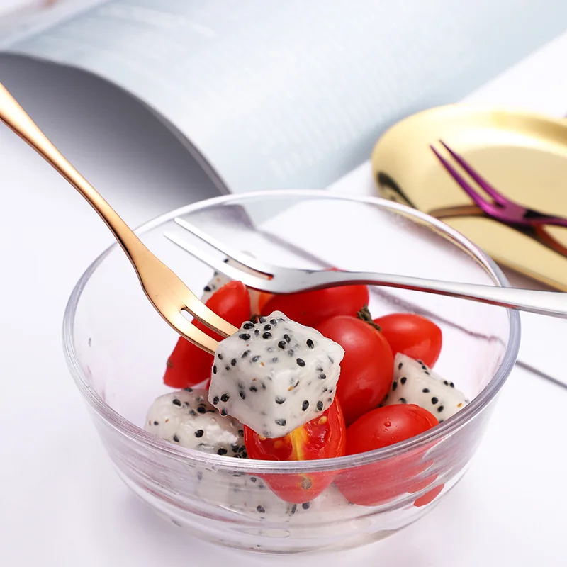 Titanium Plating Tea Forks Dessert Fruit Fork Appetizers Tasting 304 Stainless Steel Fork