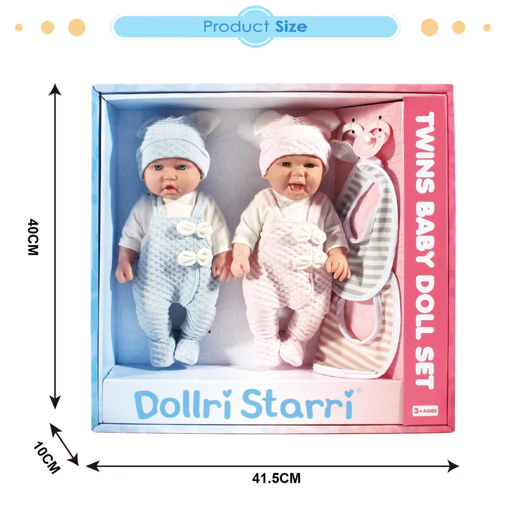 Dollri Starri ODM Custom and Wholesale Pink and Blue 12' Twins Vinyl Baby Dolls Set Doll Set toys for Kids Twins Dolls
