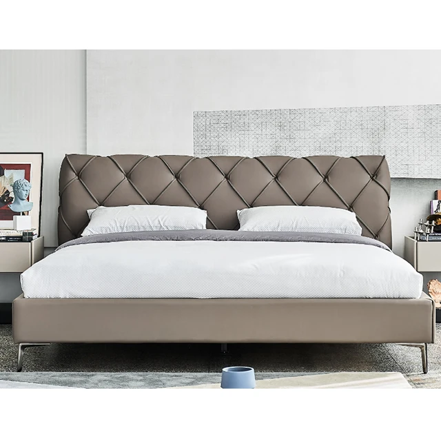 Italian modern minimalist style high end metal foot frame soft leather bedroom bed