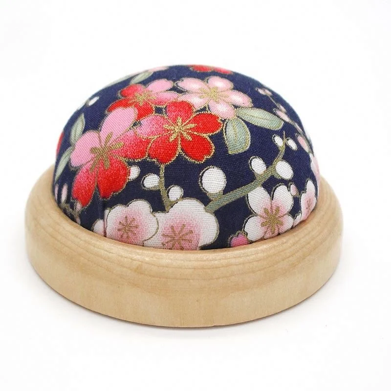 Japanese Style Round Sewing Wooden Base Needle Pin cushions Holders With Different Colors