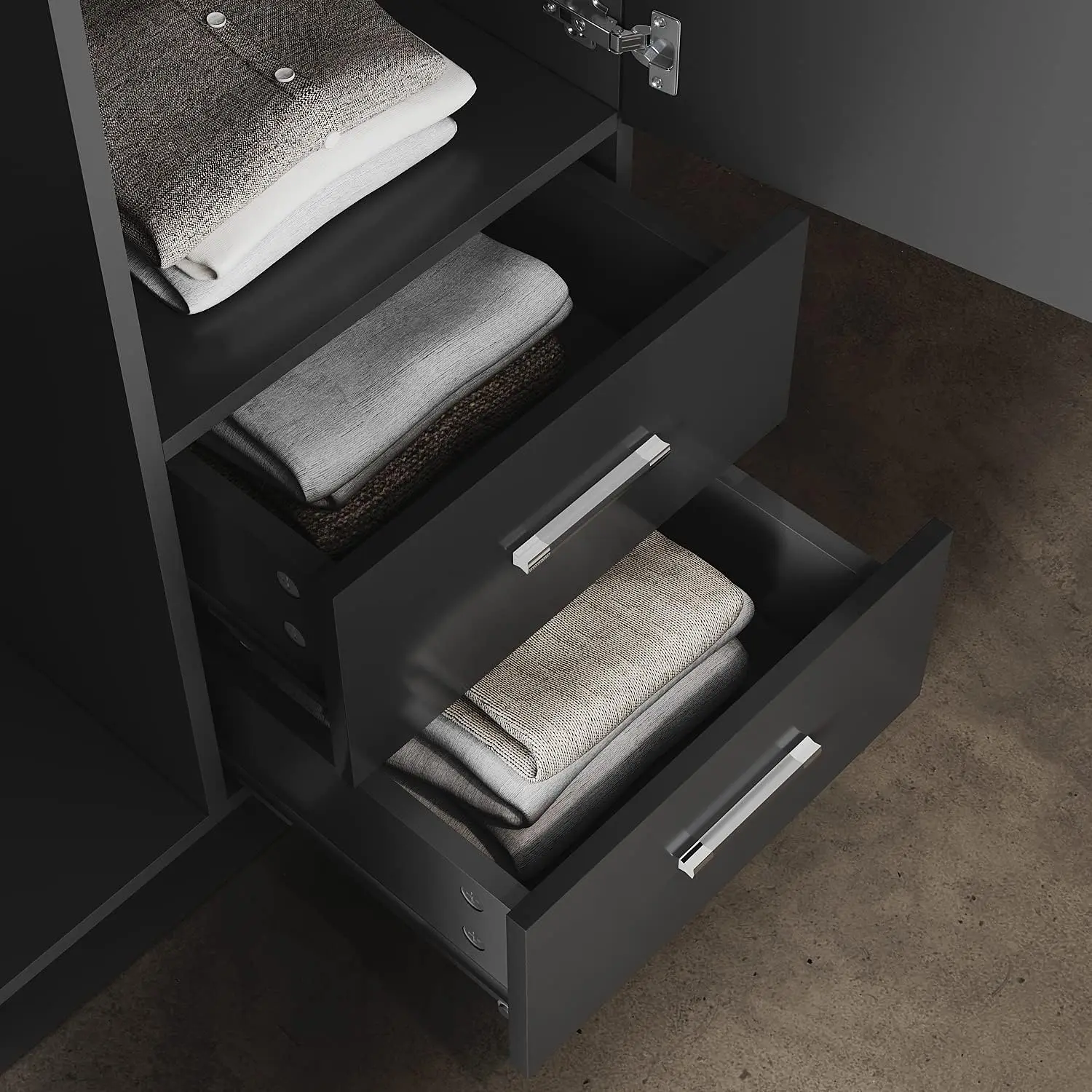 Black Wooden Wardrobe with Multi-Storage Units 2 Drawers Wardrobe with Hanging Rail for Home Bedroom