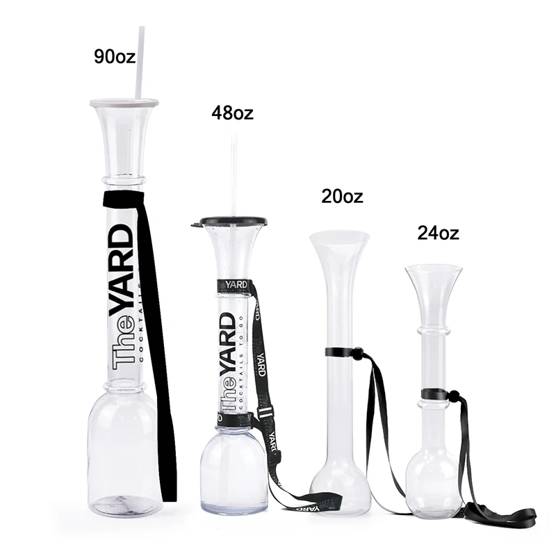 Custom logo 24oz 32oz 48oz cocktail Daiquiri large Size Giant Plastic beer Yard glass 100oz slush long neck cup with lanyard