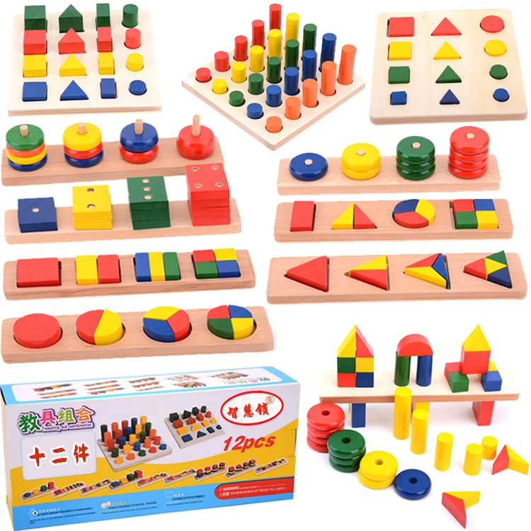 
Geometry Sensory Aids Wooden Color Recognition Shape Sorter Set Education Montessori Material Math Juguetes Montessori 