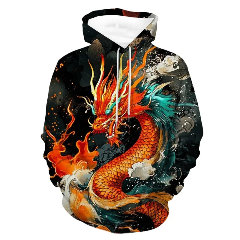 3D Print Chinese Traditional Dragon Graphic Hoodies For Men New In Casual Oversized Pullover Sweatshirt Mens Sport Tracksuit