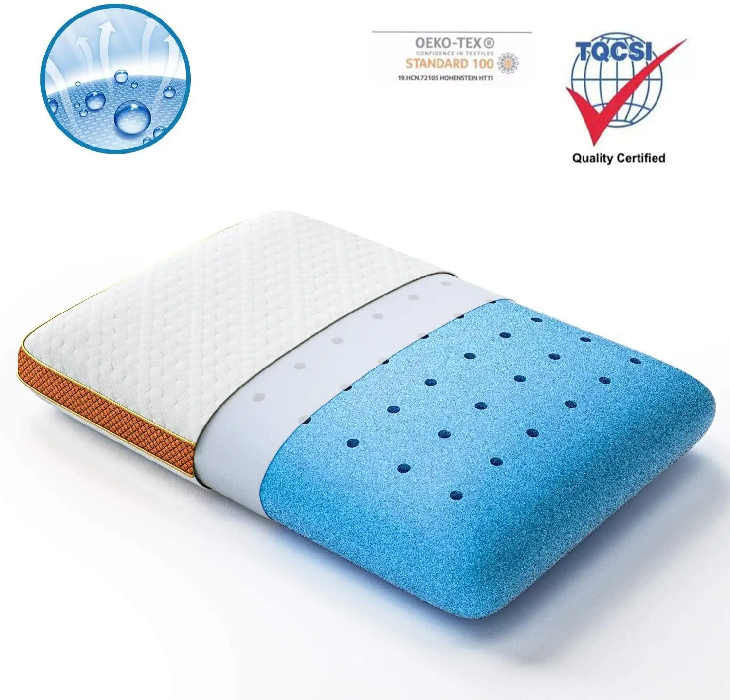 Ventilated Gel Memory Foam Pillow with Zipper Removable Cover for Side and Back Sleepers