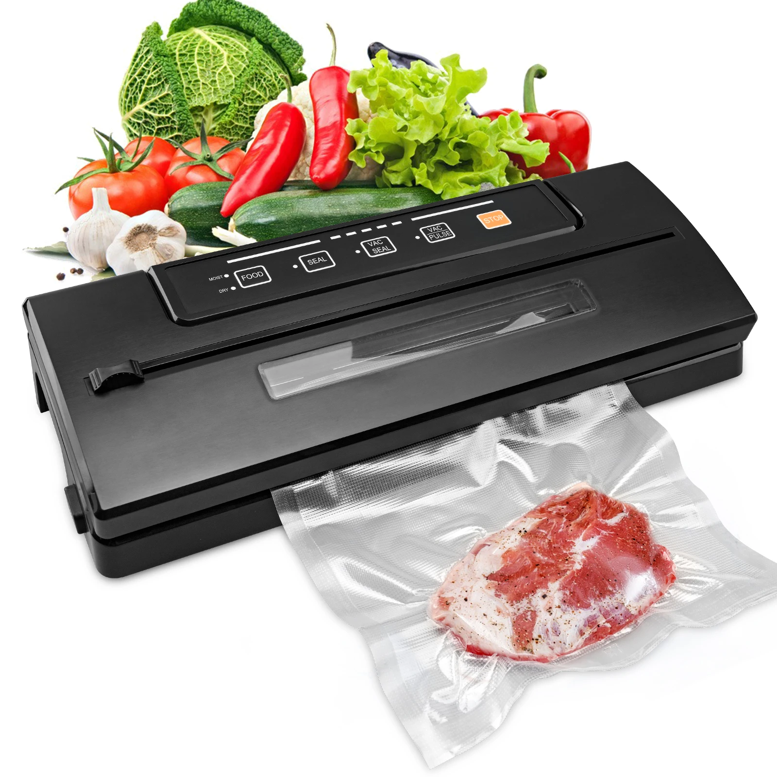Household Electric Vacuum Food Sealer with Built-In Bag Cutter Fresh Food Sensor & Preserving Plastic Vacuum Seal Bags