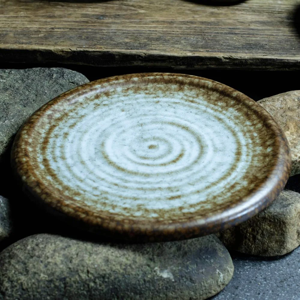 2024 New Rustic Porcelain Japanese Handmade CrockeryCasual Restaurants Flat Steak Plate stoneware plates dishes fancy dinnerware