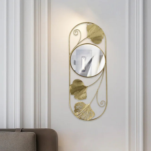 Factory Direct Nordic light luxury Retro Ginkgo Mirror Iron Decoration Wall Hanging  Modern Custom Wall Decoration Living Room