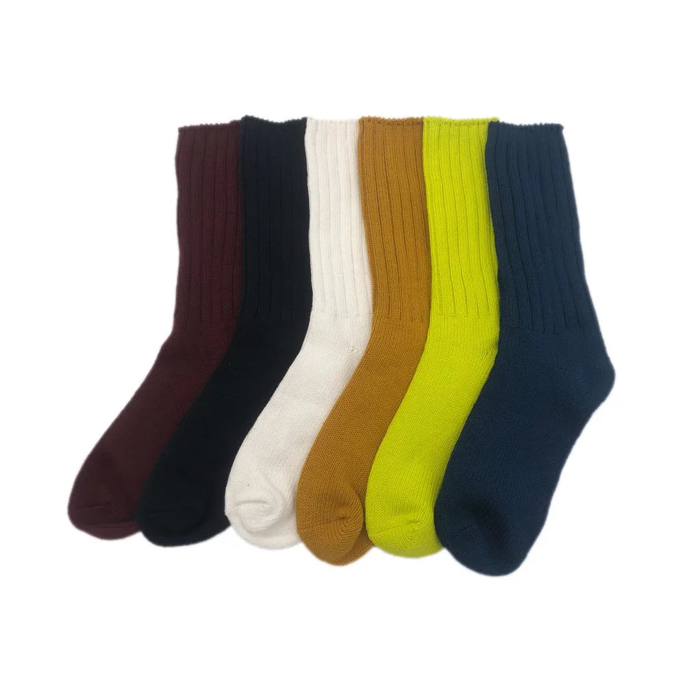 Whole sale high quality Japanese style solid color thick needle kinted mid-cuff cotton sock