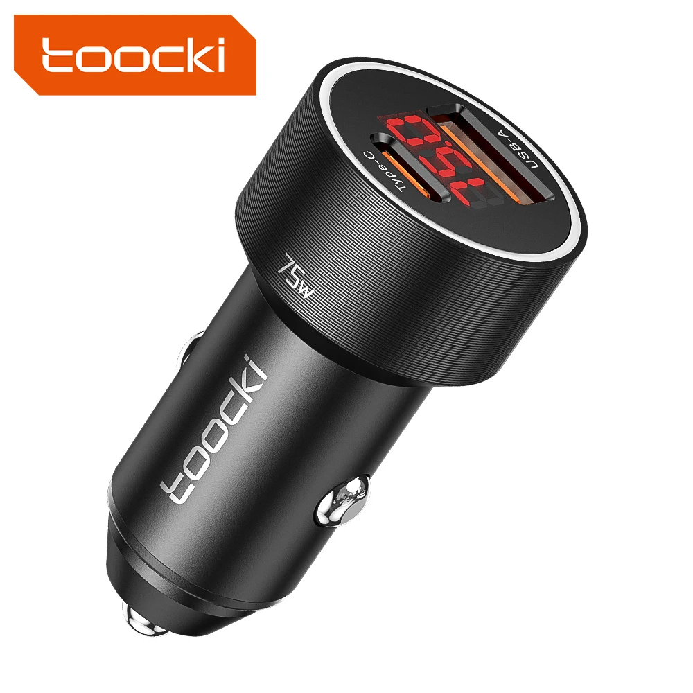 Toocki high power 75W Aluminum Alloy digital display electric car charger  fast charging with LED smart display