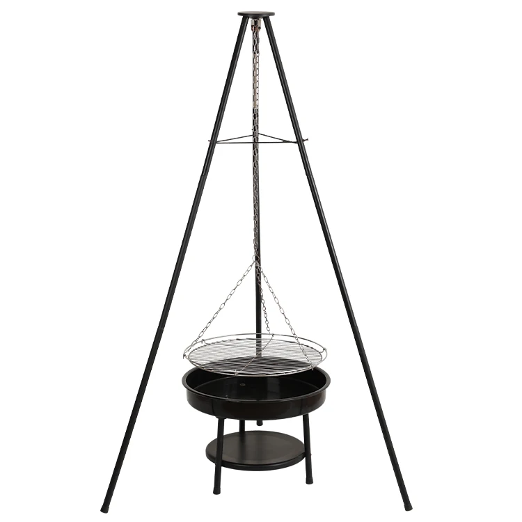 Jiashida Best Quality Cast Iron Barbecue Grills Manufacturer Tripod Hanging Charcoal BBQ Grill Camping Barbecue Grill
