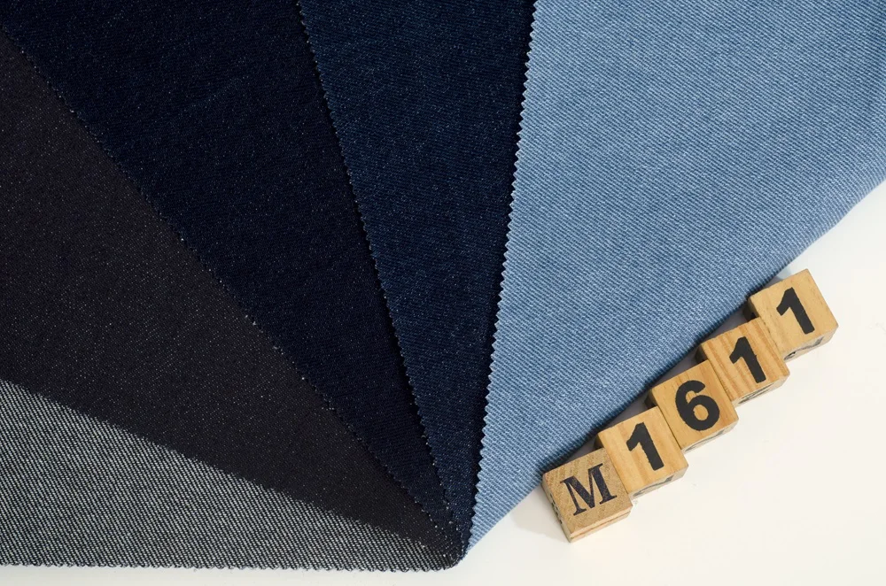 M1611# Sample card wholesale yarn dyed linen denim fabric 342g denim linen fabric for clothing