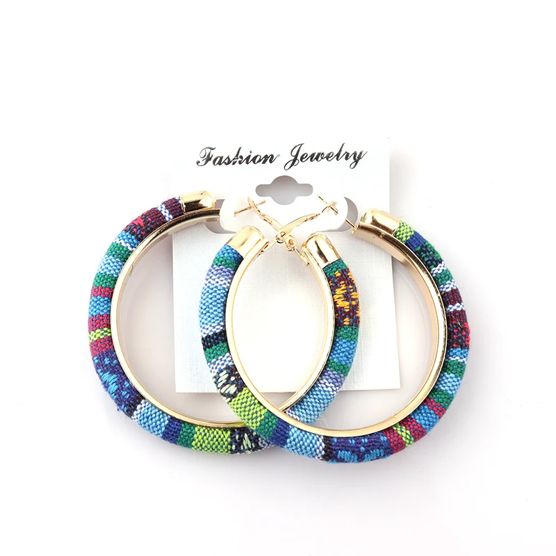 New arrival Women Tribal African Fabric Hoop Earrings