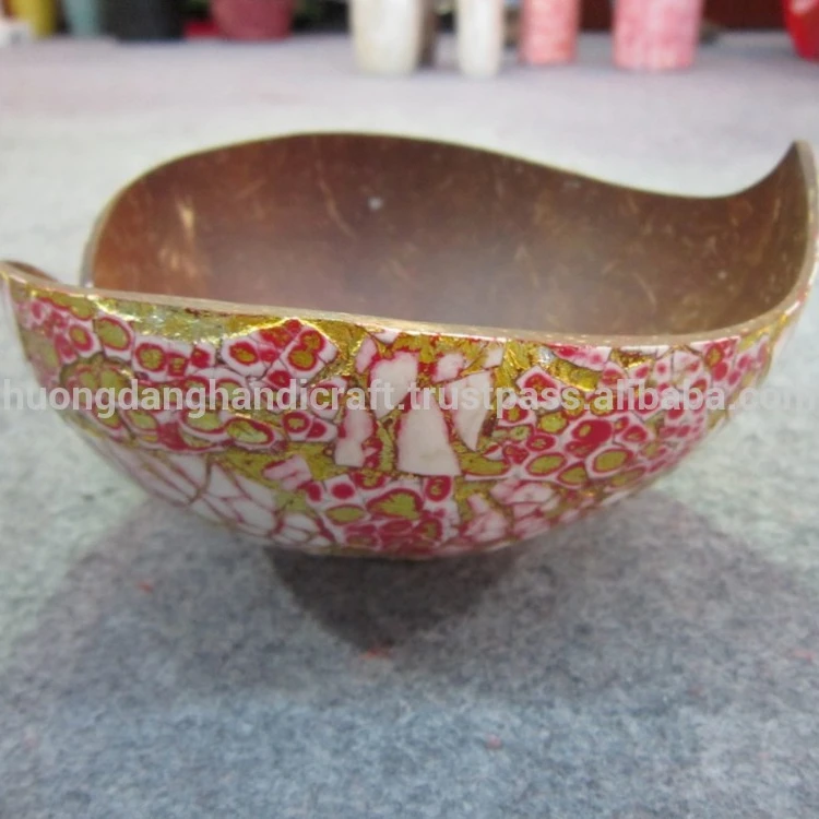 Впечатляющая круглая Кокосовая чаша с уникальной инкрустацией в виде стрекозы и яичной скорлупы, 100% ручная работа из кокосовой скорлупы