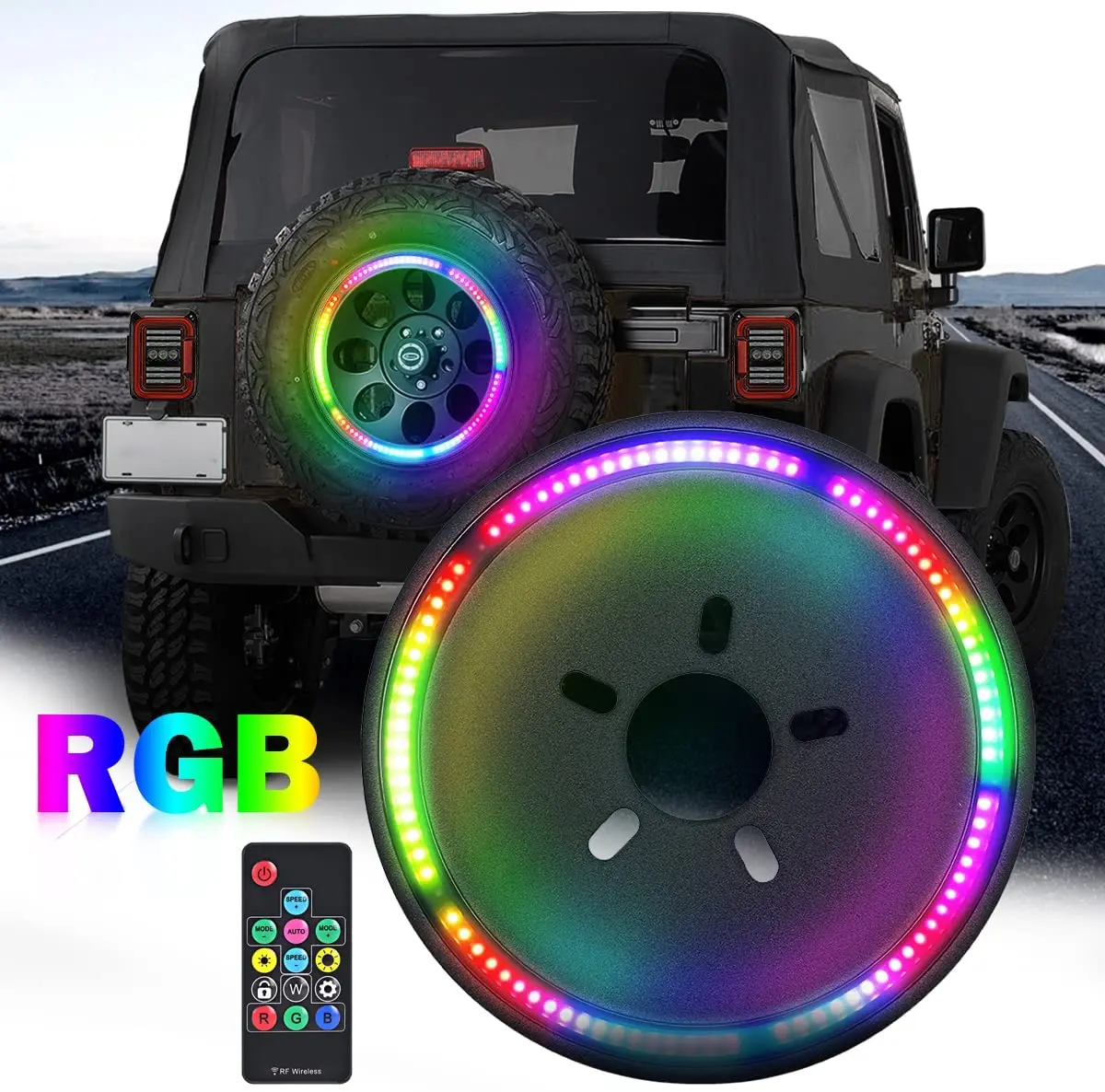 Remote Control Rgb Led Car Brake Light Round RGB Tire Break for Jeep Wrangler JK 2007-2018 JL