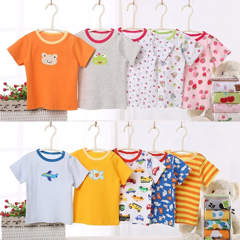 
Wholesale cheap infant clothes kids short sleeve newborn baby cotton boys girls t shirt 5-piece 