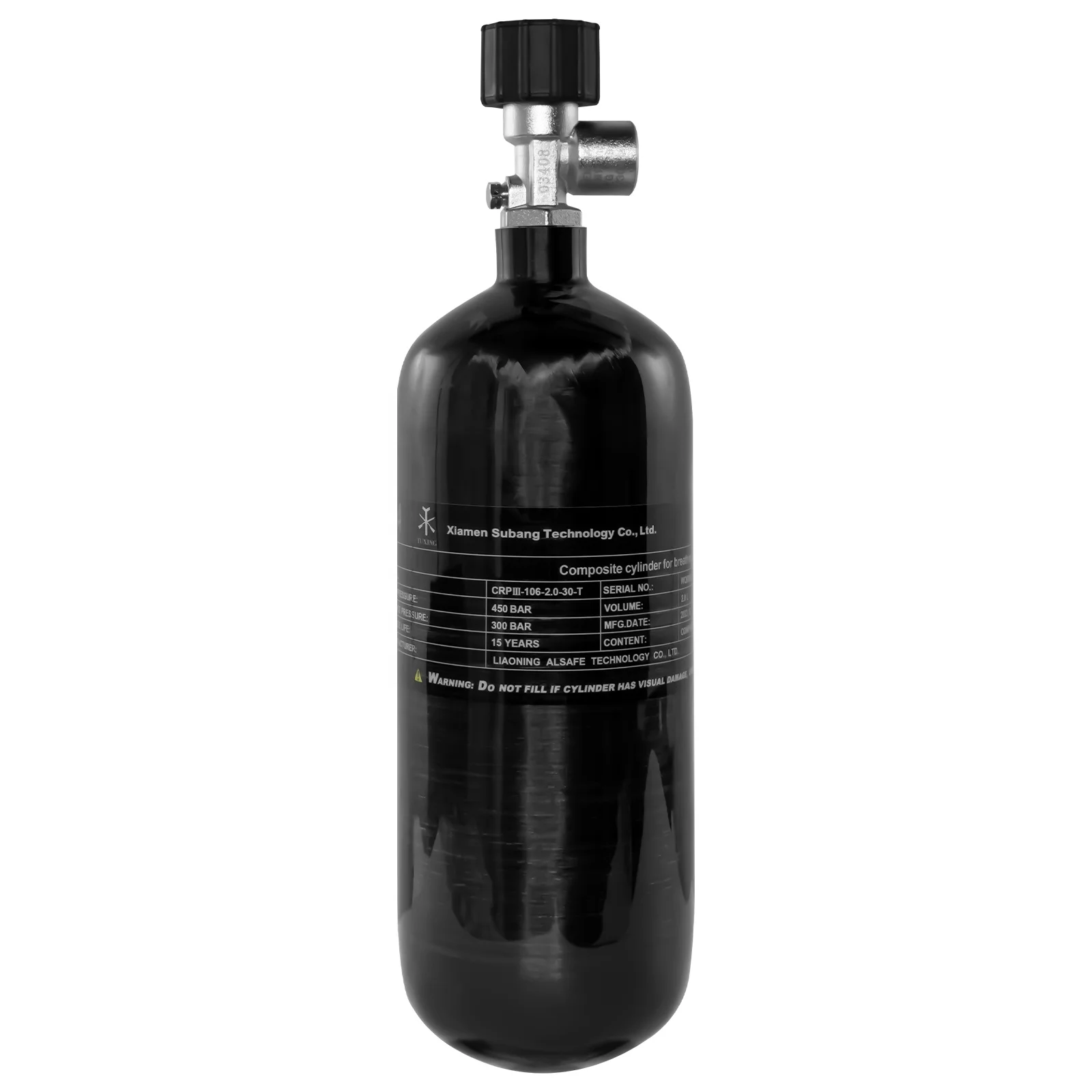 TUXING Manufacturer Direct Sale PCP Tank 4500psi 300bar 30mpa 2L Carbon Fiber Air Tank for Deep Diving Snorkeling Water Sports