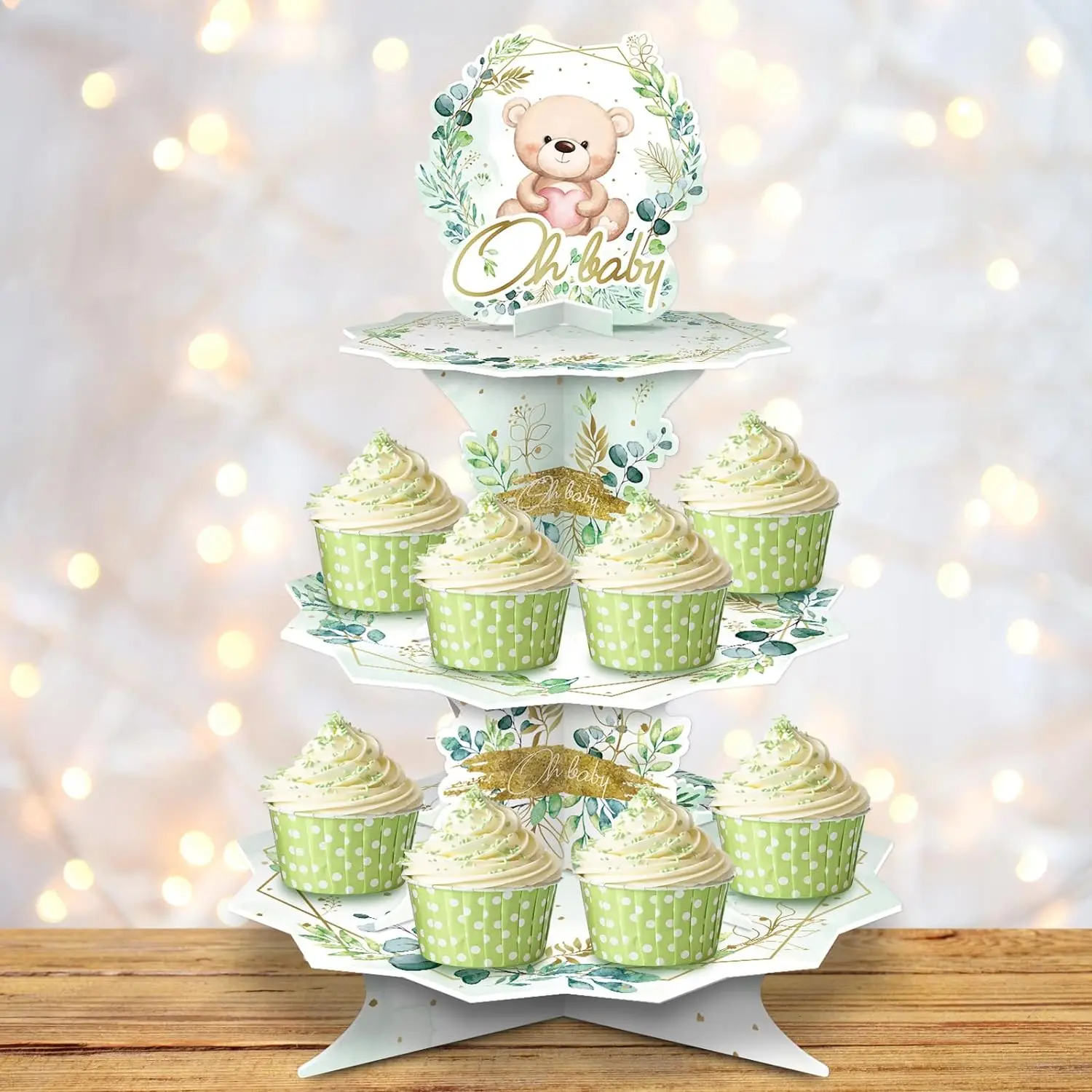 Greenery Eucalyptus Oh Baby Cupcake Stand Paper Cake Stand Birthday Party Supplies Baby Shower Table Decorates Dessert