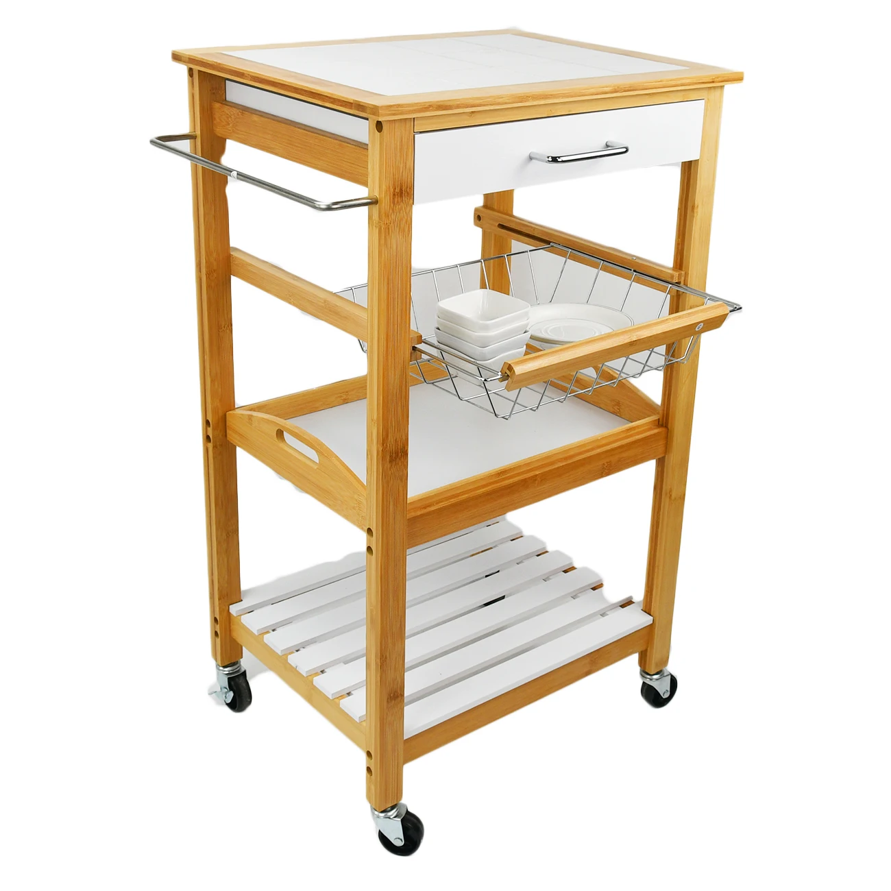 Бамбуковая Кухонная Тележка с полками, корзина для ящиков