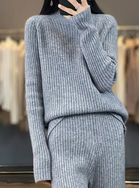 Winter 2023 Plus Size Ladies Laungewear Sweater Wool Cashmere Knit Trousers and Sweater Two Piece Set popular casual