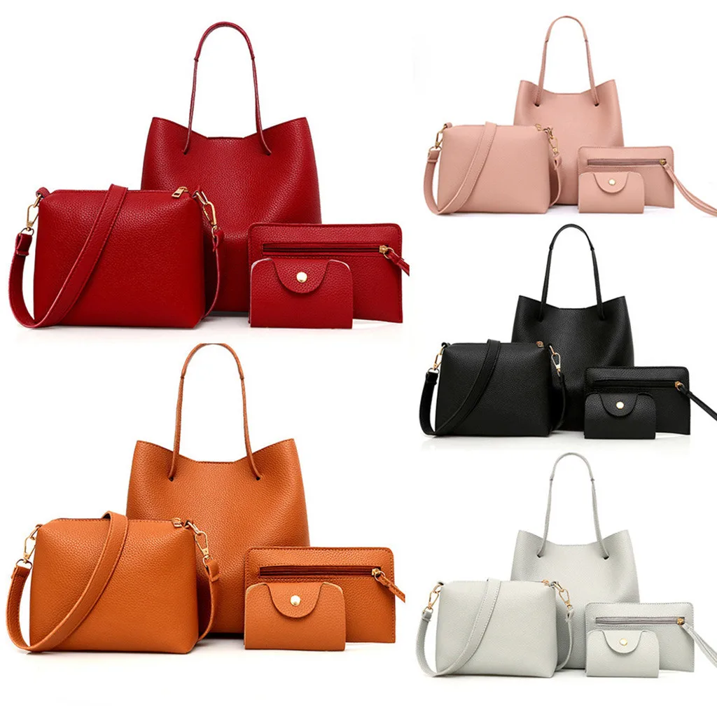 factory price 4pcs Leather crossbody messenger card Package Solid Zipper ladies handbag set for women (1600227073318)