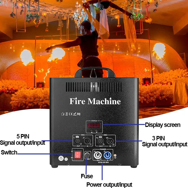 Igracelite LCD Display 3 Head Flame Thrower Stage Show Effect Fire Machine Flame Projector Stage Flame Machine