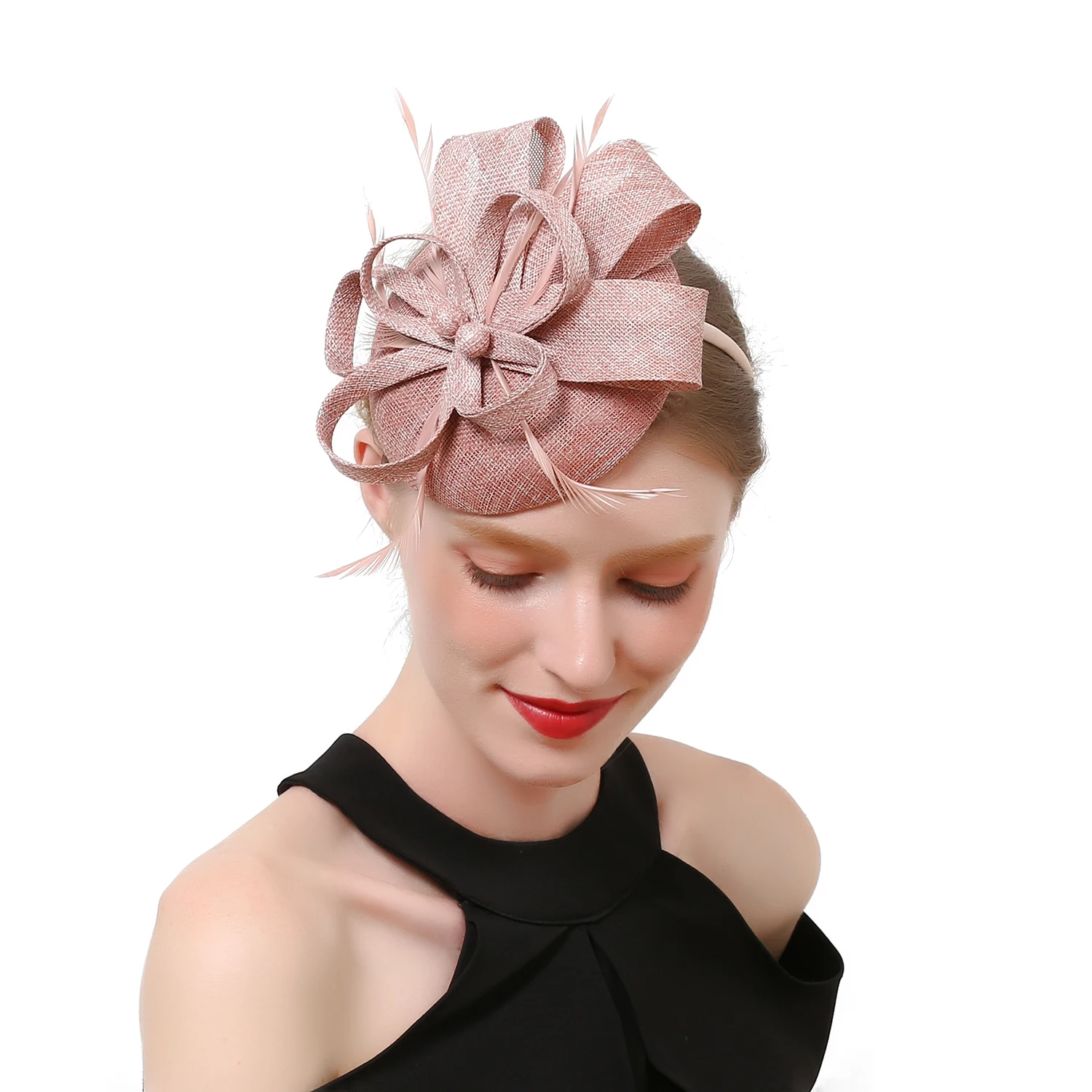 Sinamay Bride Headband Perfect Gauze Wedding Hat Unique Derby Hat Fashion Church Hats Feather Headdress Fascinators for Women