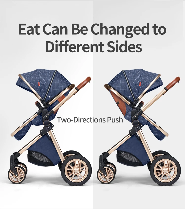 Luxury Baby Stroller 3 in 1 Folding Bi-directional High Landscape Stroller Artificial Leather