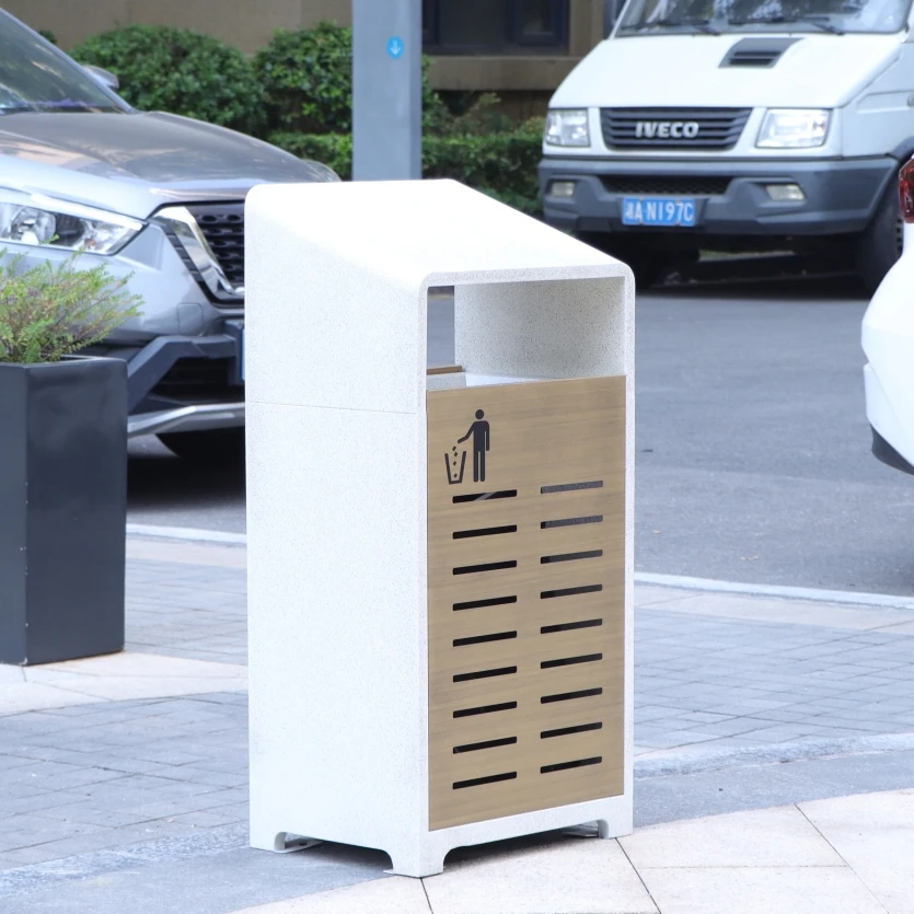 NEW stone pattern outdoor metal garbage bin park outside steel waste bins galvanized trash can for sale