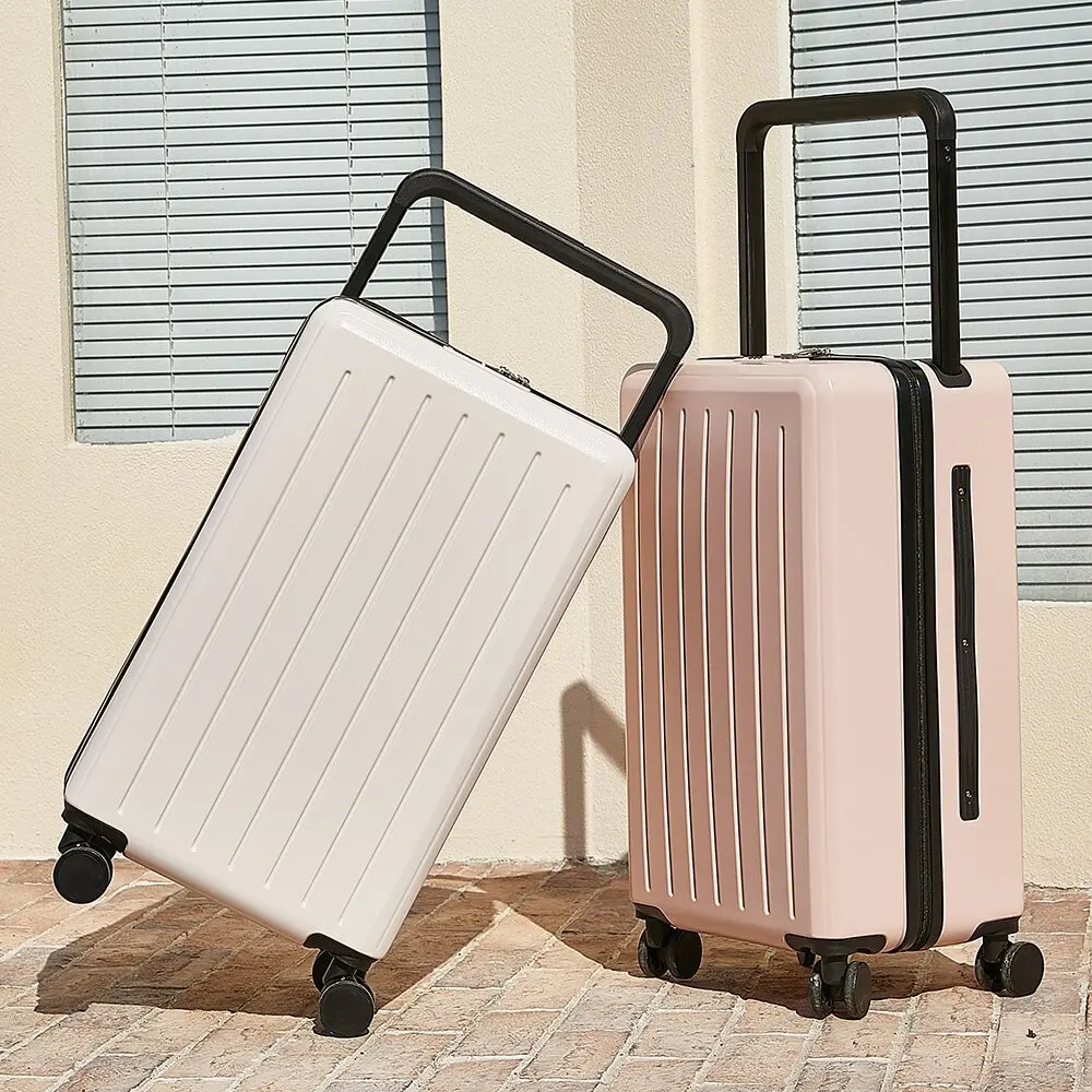 ABS low portable hard shell travel luggage waterproof customized logo wide handle trolley safety suitcase set