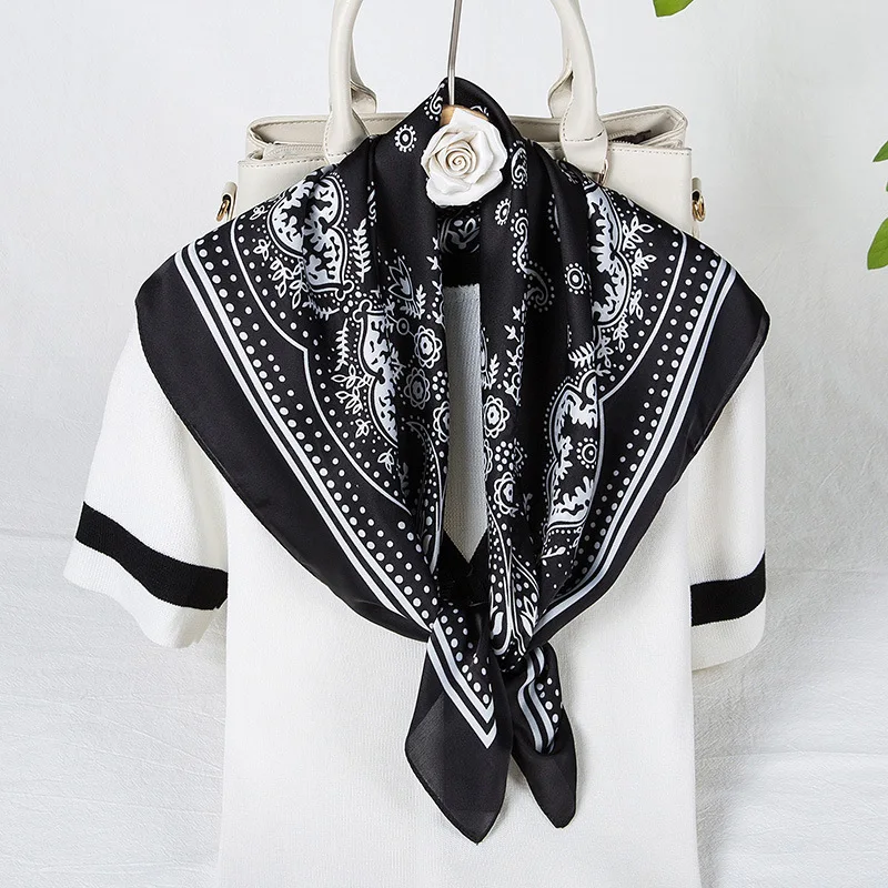 New Real Silk Square Scarves Women Bandana High Quality Printed Foulard Hair Scarves Bag Tie Soft Neckerchief Bandana