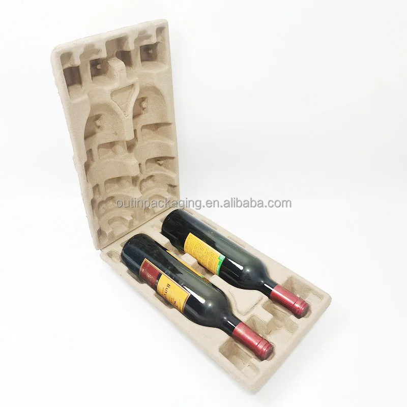 biodegradable Recyclable molded paper pulp wine tray mold pulp wine glass bottle packaging box inner insert wine pulp packaging