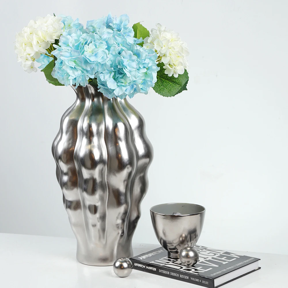 New Design Big Decorative Ceramic Vases for Home Decoration Silver Vase