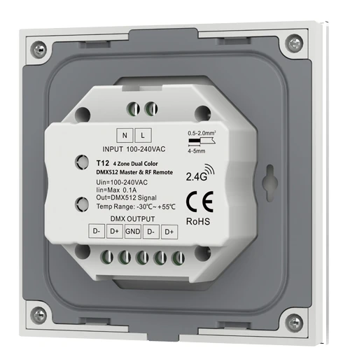 skydance T12 100-240VAC CCT DMX Master Dual Color Wall Mounted Scenes Panel switch dimmer 2.4G RF wireless Remote control 4 ZONE