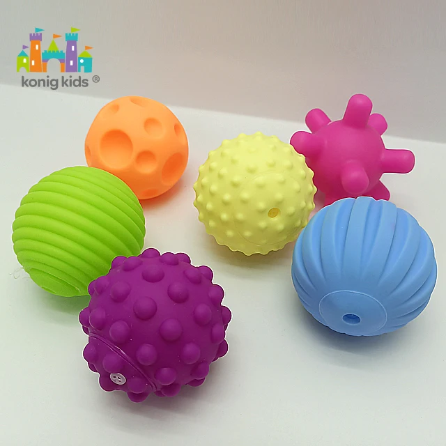 Силиконовый ручной захват с рельефным рисунком 6 шт. Детские сенсорные и пушистыми помпонами