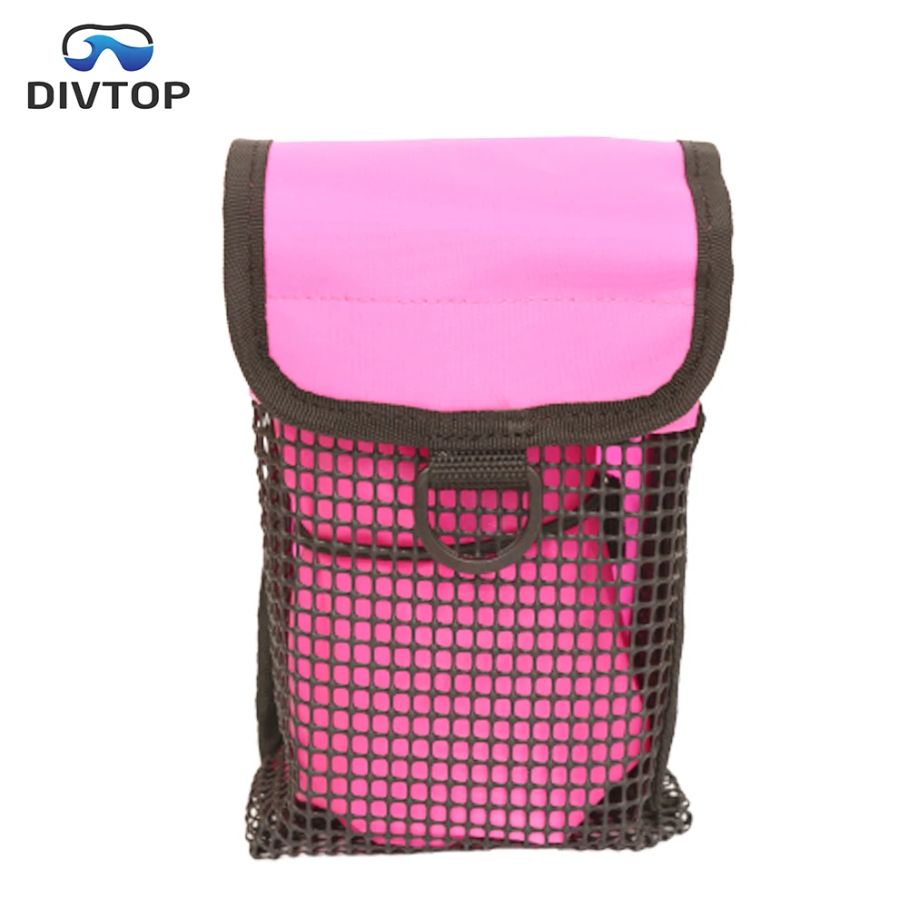 Diving Snorkeling SMB Surface Marker Buoy Float Holder Storage Drawstring Gear Mesh Bag Swivel Clip