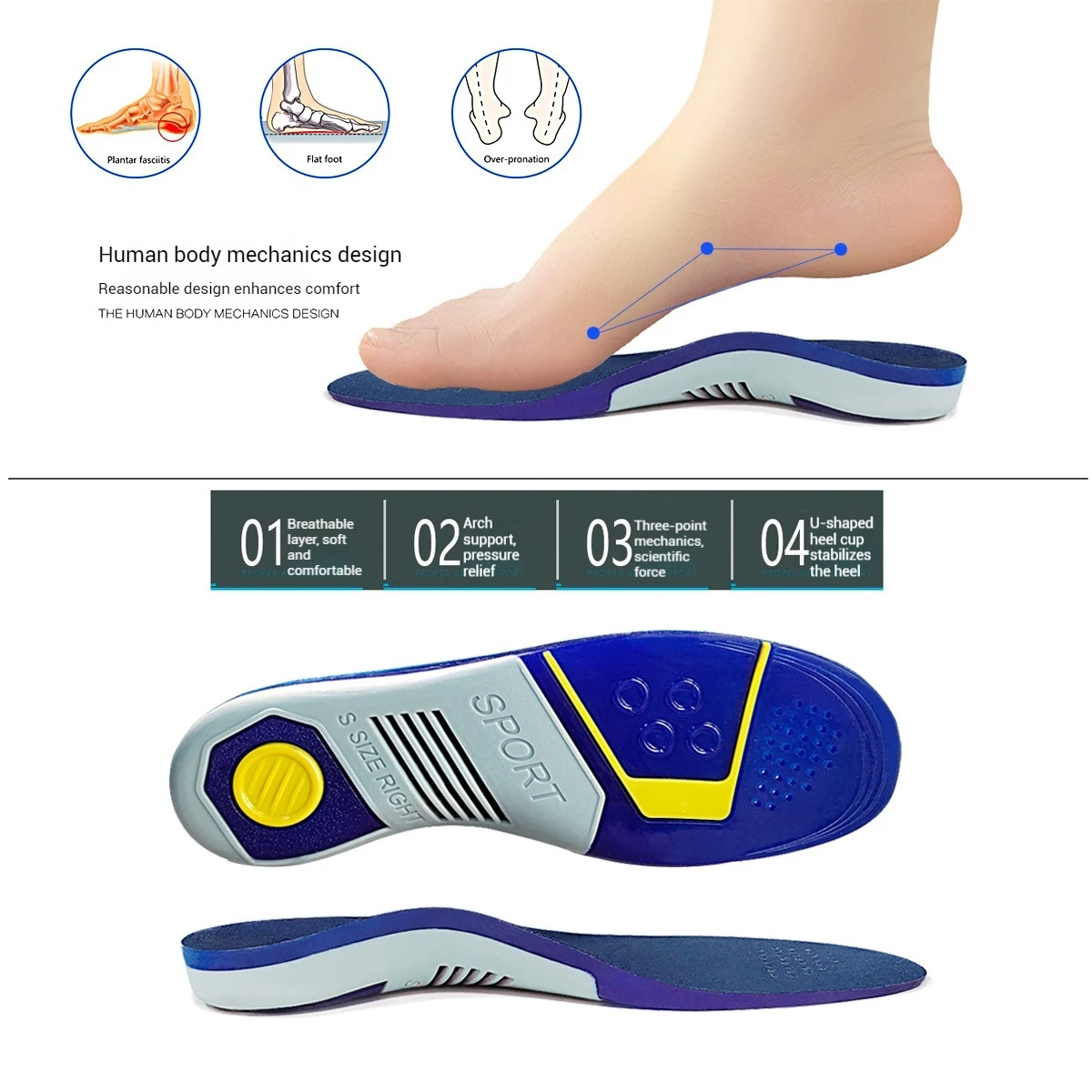 Olian Factory Sports Massaging Silicone Gel Insoles TPE Arch Support Orthopedic Plantar Fascilitis Running Insole