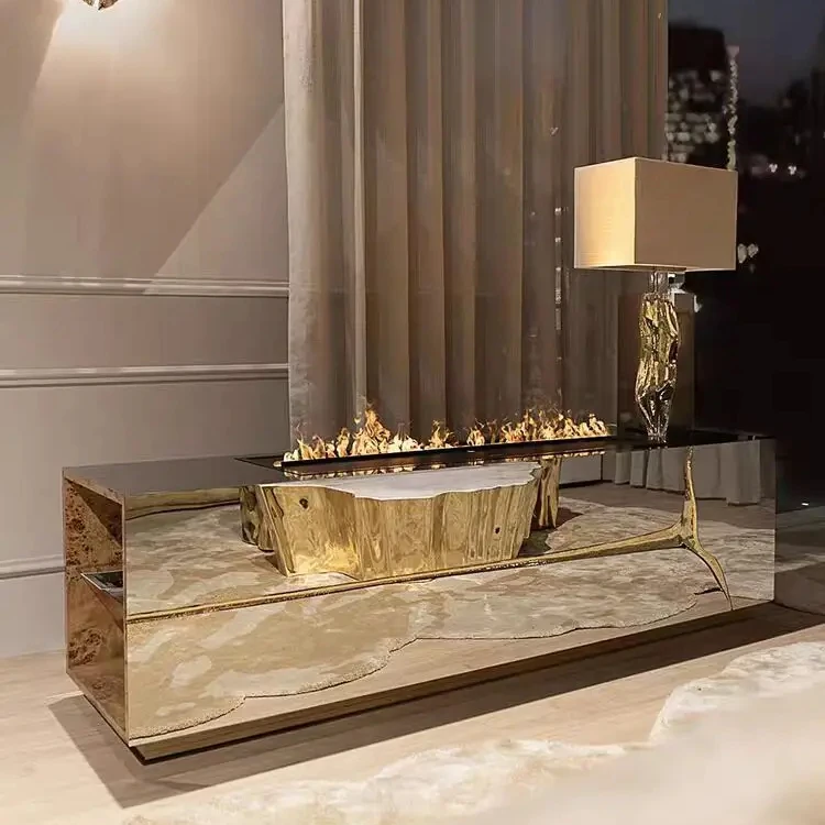 Portuguese designer light luxury rectangular post-modern living room high-grade stainless TV cabinet