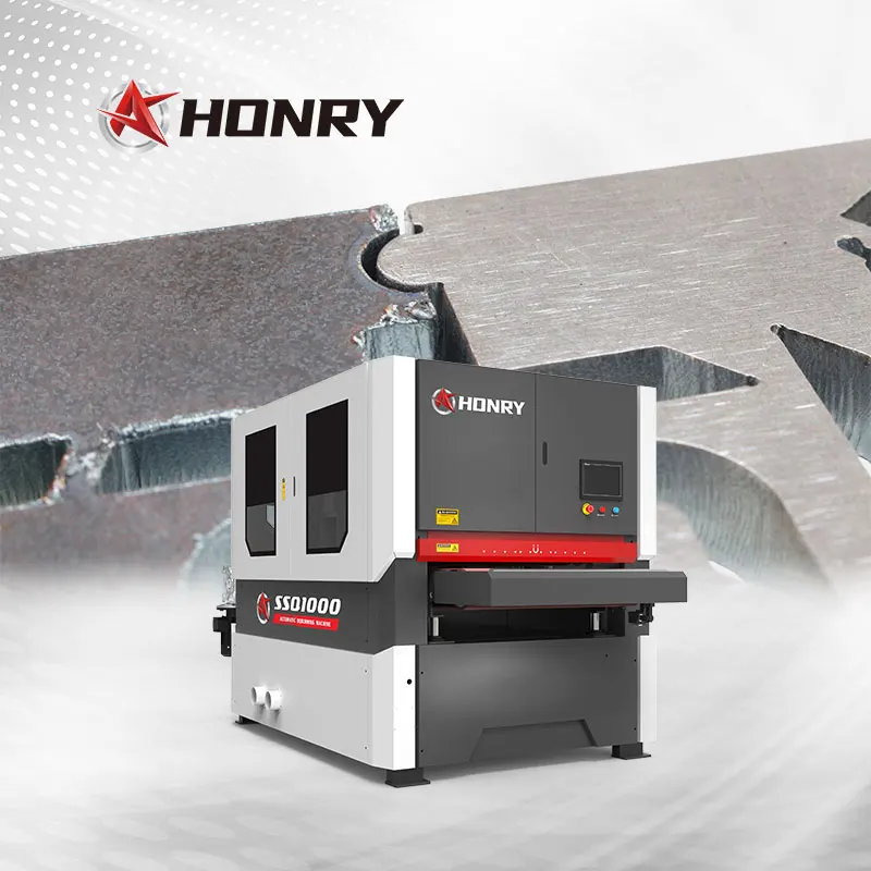 Honry SSQ1000 Hairline drawing processing deburring sanding polishing machine with 2 belt sanders and 4 grinding brushes