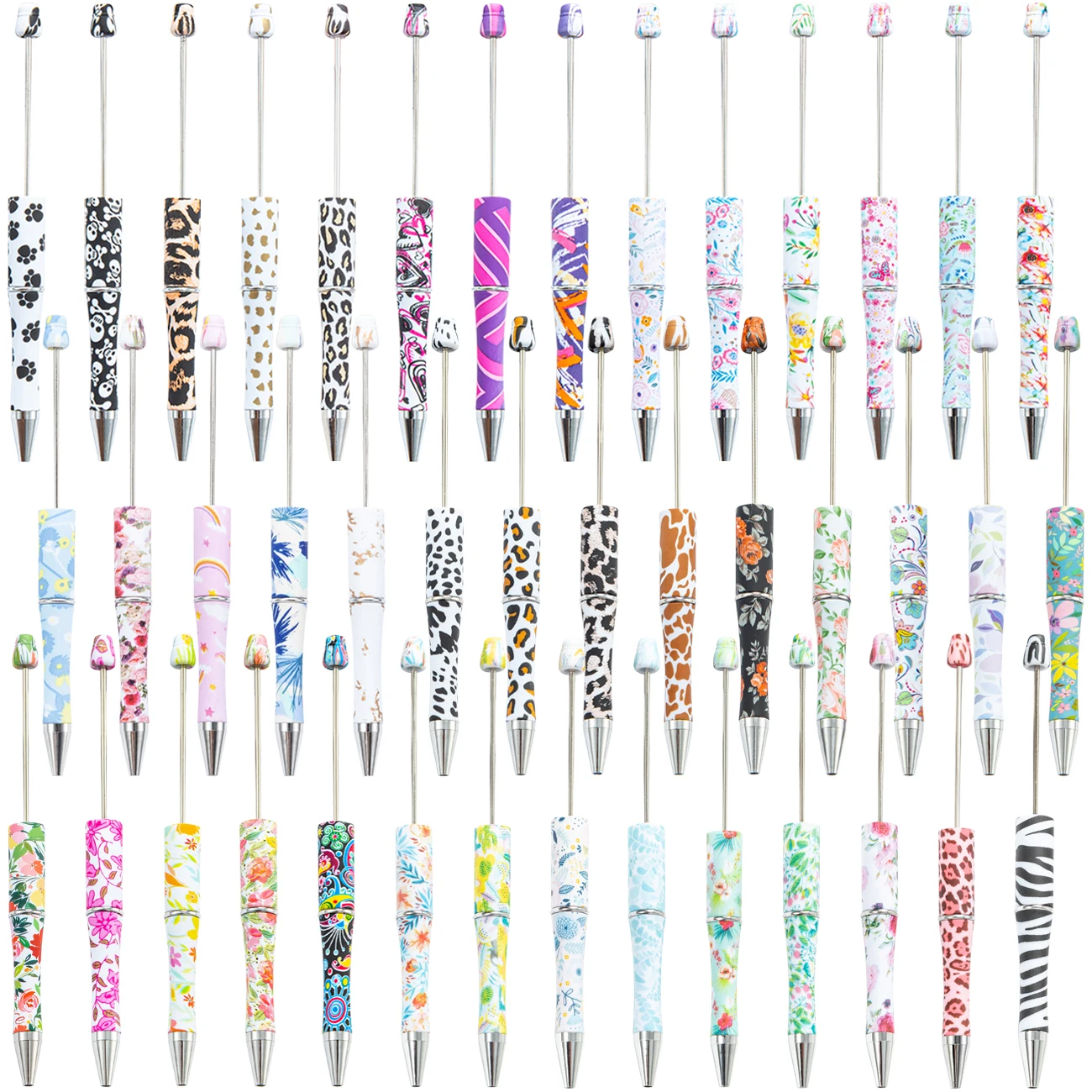 2023 New Design Water Transfer Printing Beaded pen DIY Floral Customized Plastic Printed DIY bead Pens